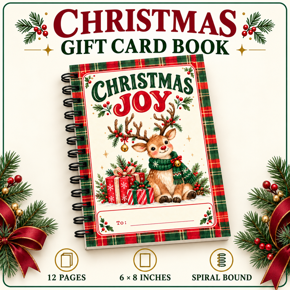 Personalized Christmas Gift Card Book & Money Holder – Christmas Joy Reindeer, 12 Pages