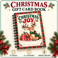 Personalized Christmas Gift Card Book & Money Holder – Christmas Joy Reindeer, 12 Pages
