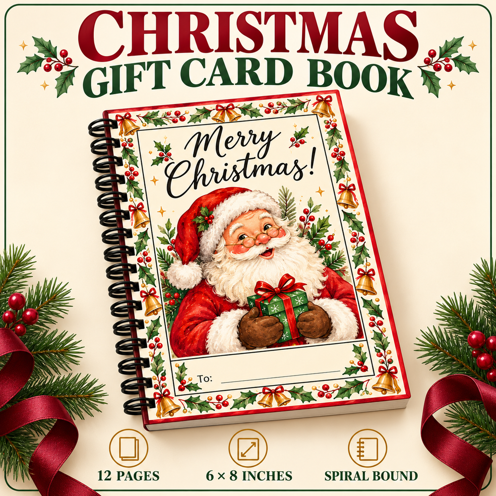 Personalized Christmas Gift Card Book & Money Holder – Classic Santa, 12 Pages