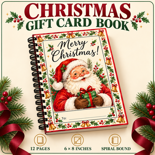 Personalized Christmas Gift Card Book & Money Holder – Classic Santa, 12 Pages