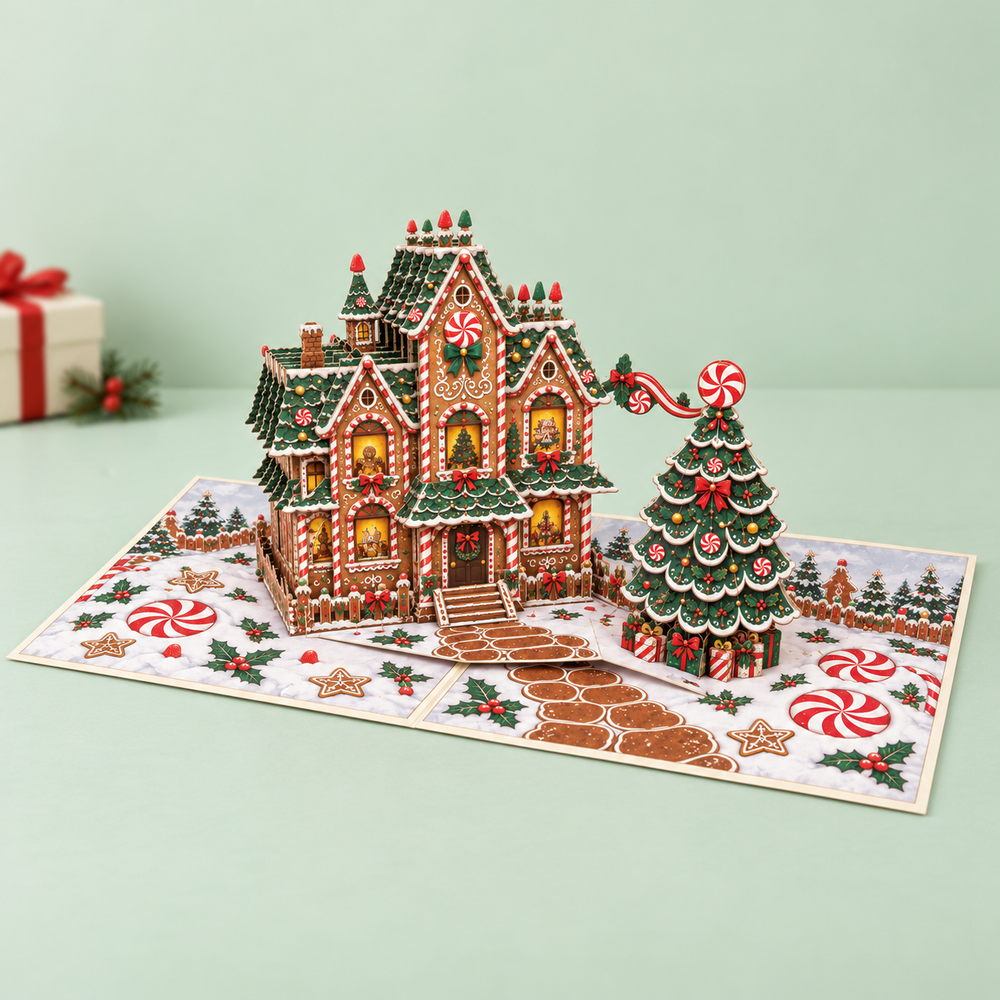 Gingerbread House Christmas Pop-Up Card – 3D Greeting Card & Christmas Gift
