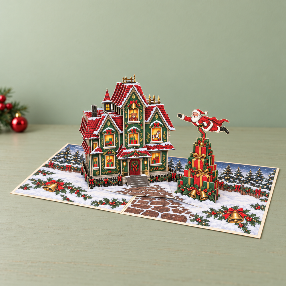 Santa’s Workshop Christmas Pop-Up Card – 3D Greeting Card & Christmas Gift