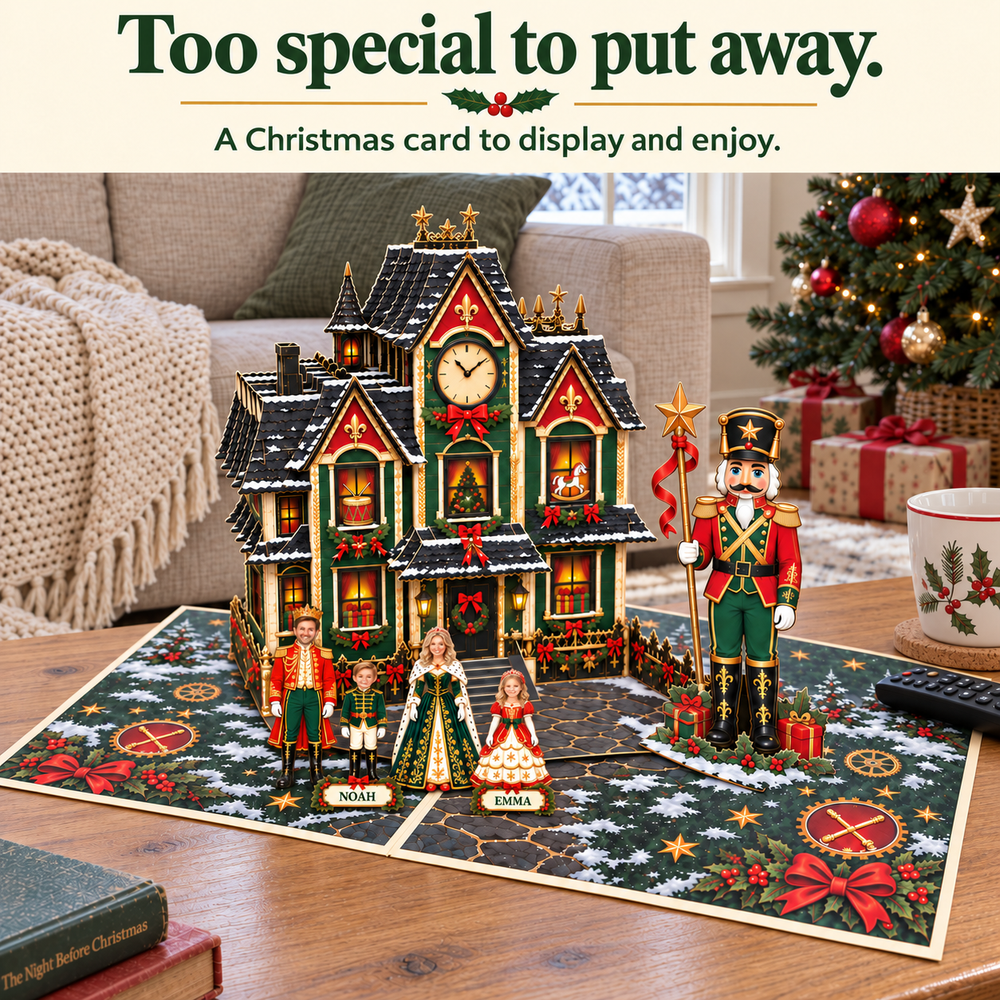 Personalized Christmas Family Pop-Up Card with Photos & Names – Royal Christmas