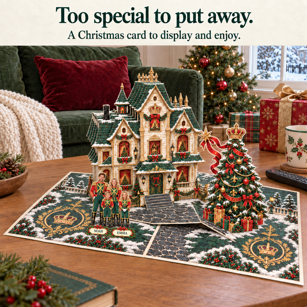 Personalized Christmas Family Pop-Up Card with Photos & Names – Royal Nutcracker