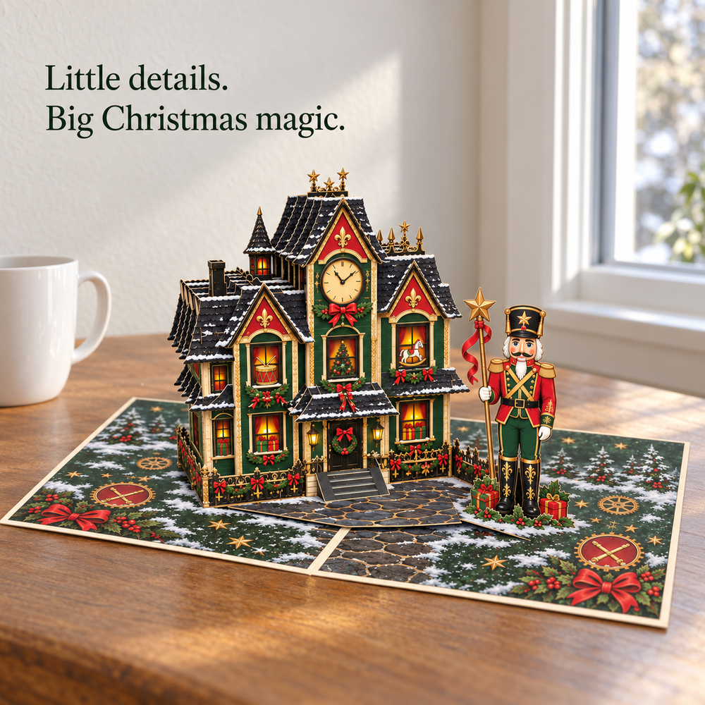 Nutcracker Christmas House Pop-Up Card – 3D Greeting Card & Christmas Gift
