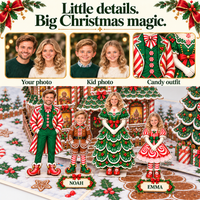 Personalized Christmas Family Pop-Up Card with Photos & Names – Gingerbread Candy Kingdom