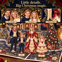 Personalized Christmas Family Pop-Up Card with Photos & Names – Velvet & Gold