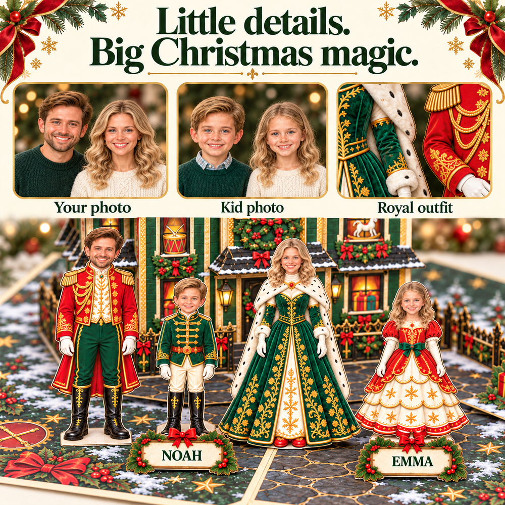 Personalized Christmas Family Pop-Up Card with Photos & Names – Royal Christmas