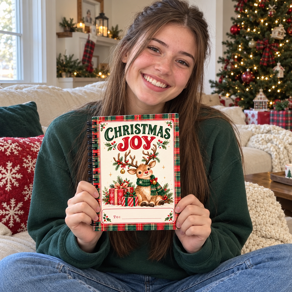 Personalized Christmas Gift Card Book & Money Holder – Christmas Joy Reindeer, 12 Pages