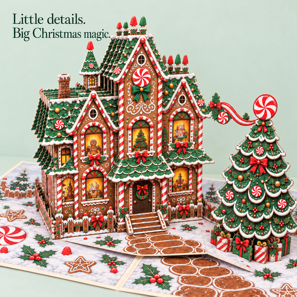 Gingerbread House Christmas Pop-Up Card – 3D Greeting Card & Christmas Gift