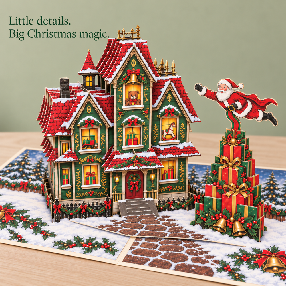 Santa’s Workshop Christmas Pop-Up Card – 3D Greeting Card & Christmas Gift