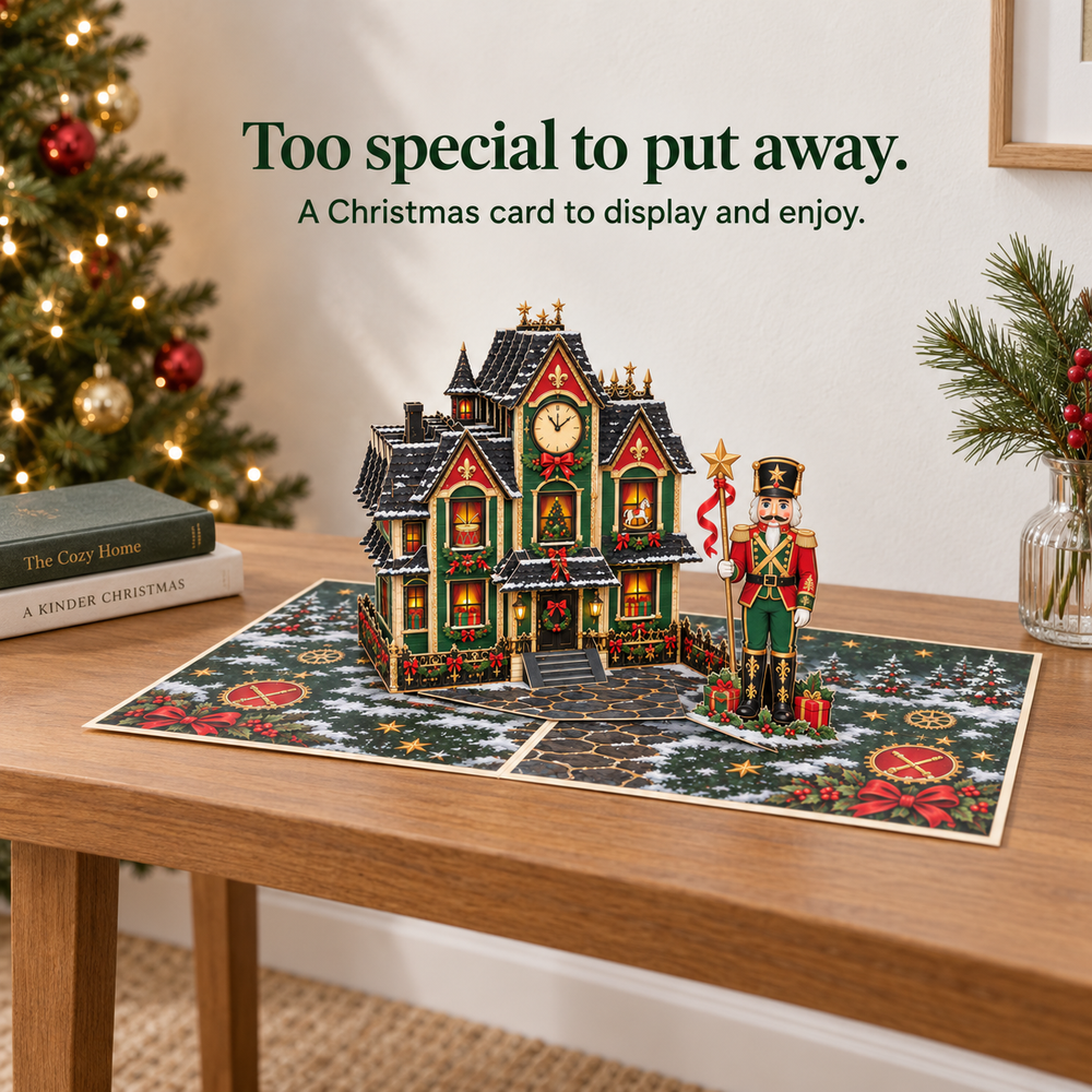 Nutcracker Christmas House Pop-Up Card – 3D Greeting Card & Christmas Gift
