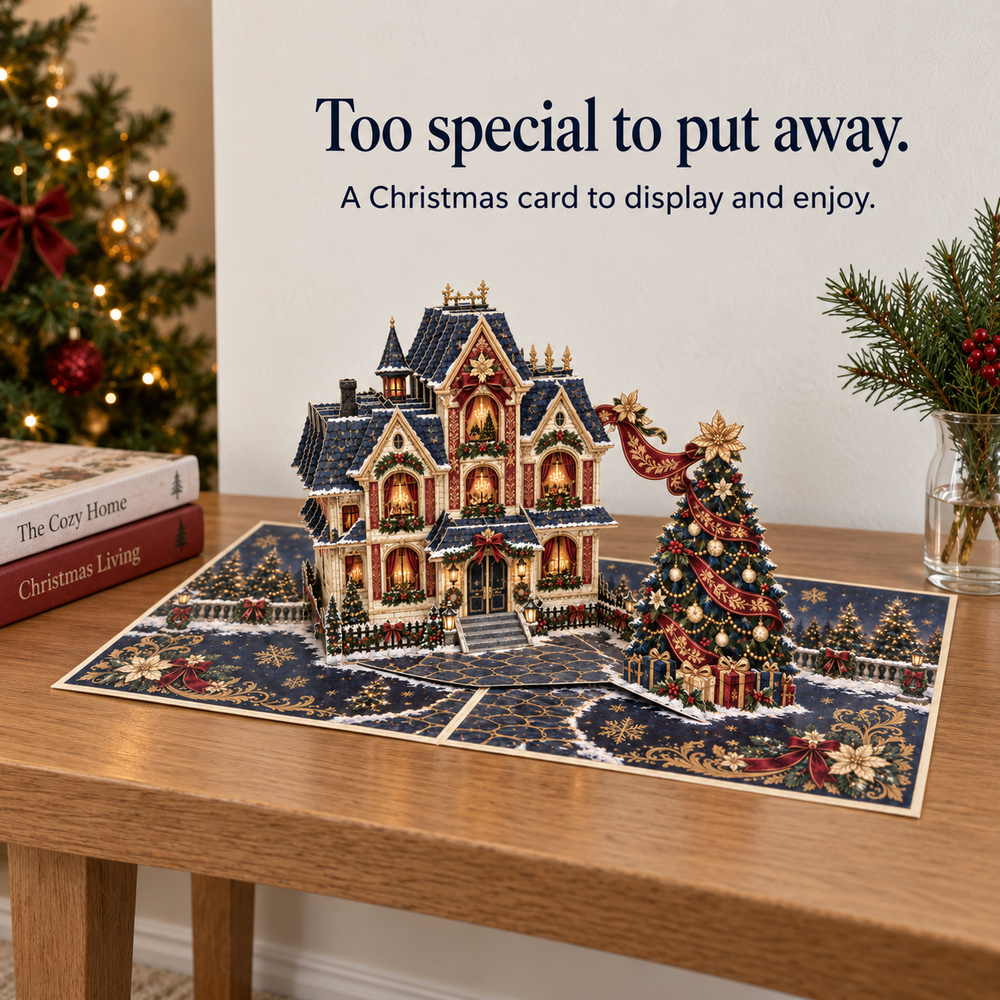 Velvet & Gold Christmas House Pop-Up Card – 3D Greeting Card & Christmas Gift