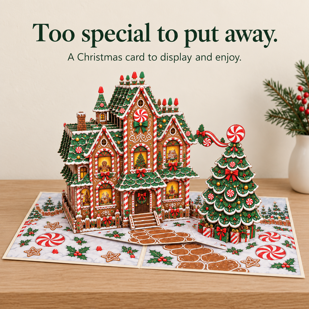 Gingerbread House Christmas Pop-Up Card – 3D Greeting Card & Christmas Gift