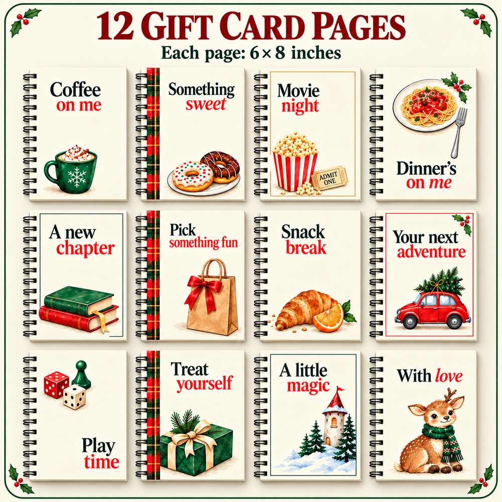 Personalized Christmas Gift Card Book & Money Holder – Christmas Joy Reindeer, 12 Pages