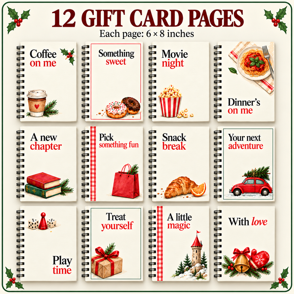 Personalized Christmas Gift Card Book & Money Holder – Classic Santa, 12 Pages