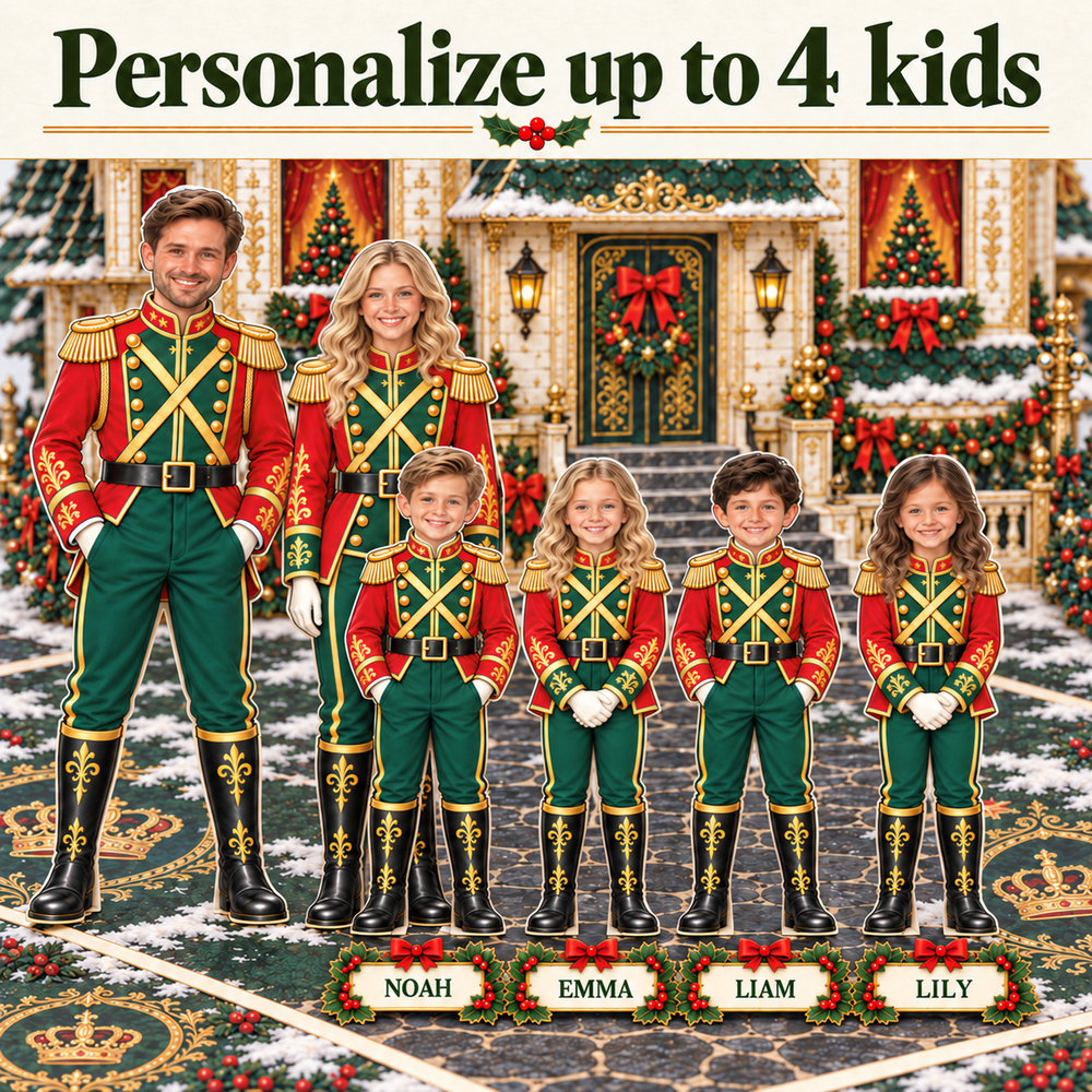 Personalized Christmas Family Pop-Up Card with Photos & Names – Royal Nutcracker