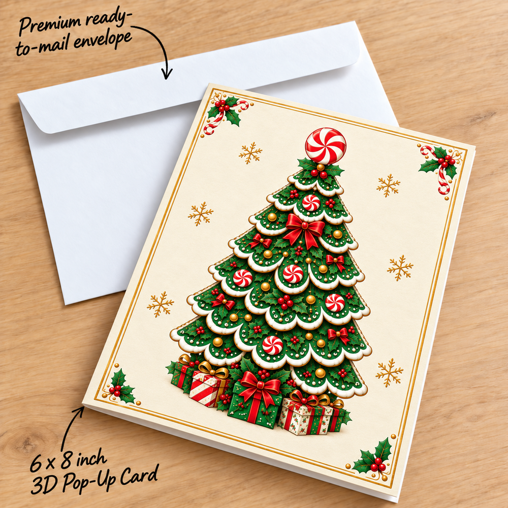 Personalized Christmas Family Pop-Up Card with Photos & Names – Gingerbread Candy Kingdom