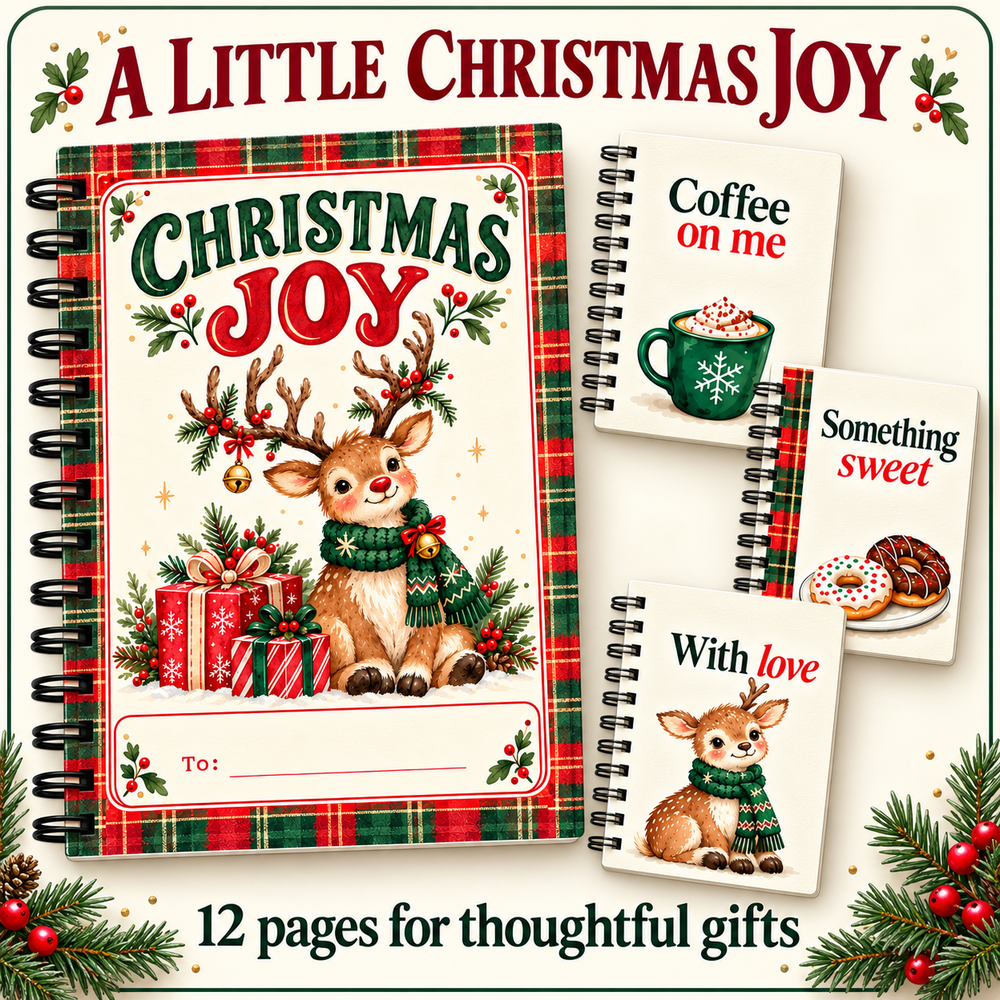 Personalized Christmas Gift Card Book & Money Holder – Christmas Joy Reindeer, 12 Pages