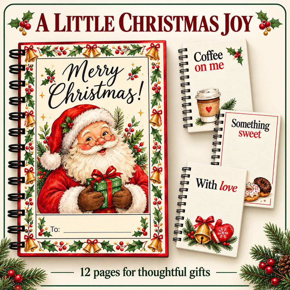 Personalized Christmas Gift Card Book & Money Holder – Classic Santa, 12 Pages