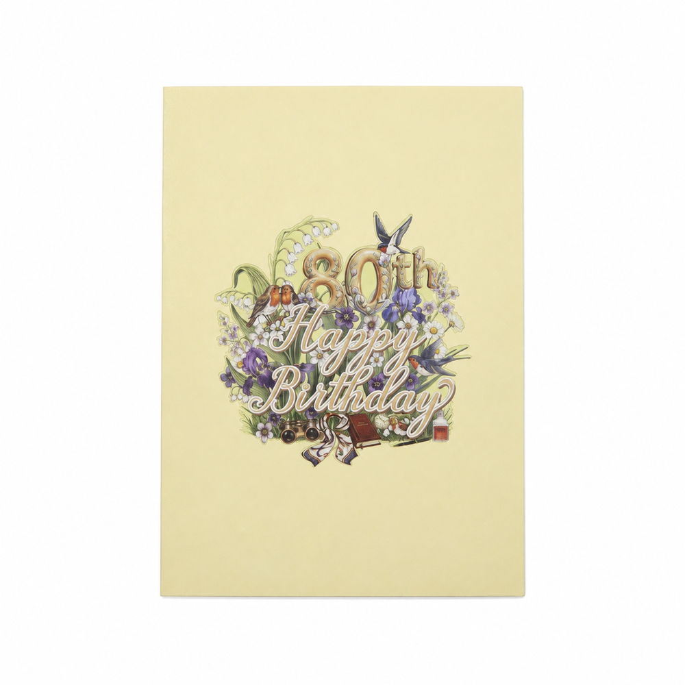 Vintage Garden 80th Birthday Pop-Up Card – 3D Greeting Card & Memorable Birthday Gift