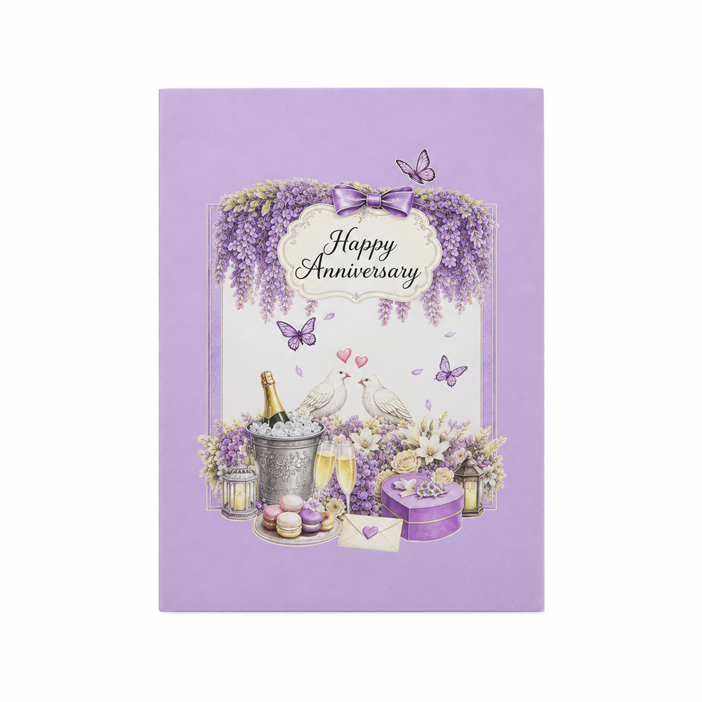 Lavender Wisteria Anniversary Pop-Up Card