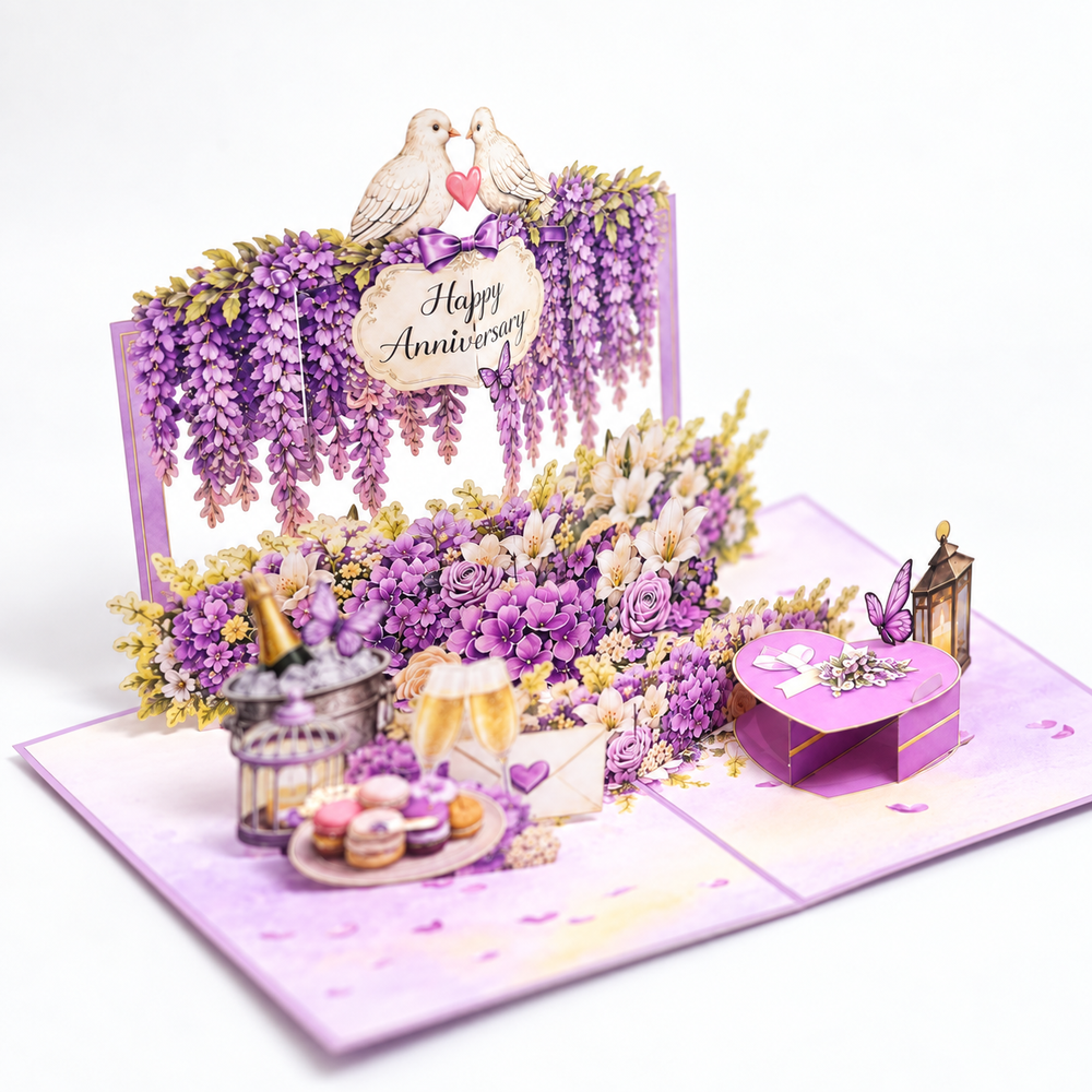 Lavender Wisteria Anniversary Pop-Up Card