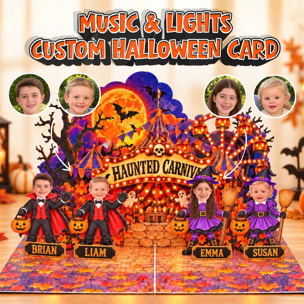 Personalized Haunted Carnival Halloween Pop-Up Card for Kids/Grandkids - 3D Custom Greeting Card & Unique Halloween Gift