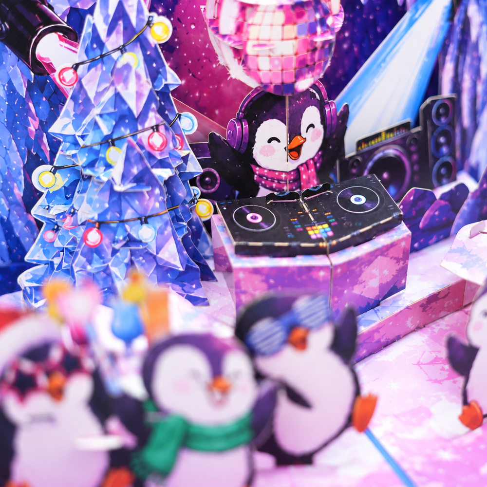 Christmas Penguin Party Pop-Up Card – 3D Greeting Card & Fun Christmas Gift
