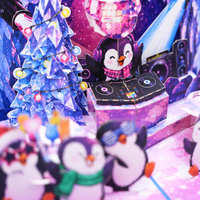 Christmas Penguin Party Pop-Up Card – 3D Greeting Card & Fun Christmas Gift