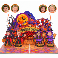 Personalized Haunted Carnival Halloween Pop-Up Card for Kids/Grandkids - 3D Custom Greeting Card & Unique Halloween Gift