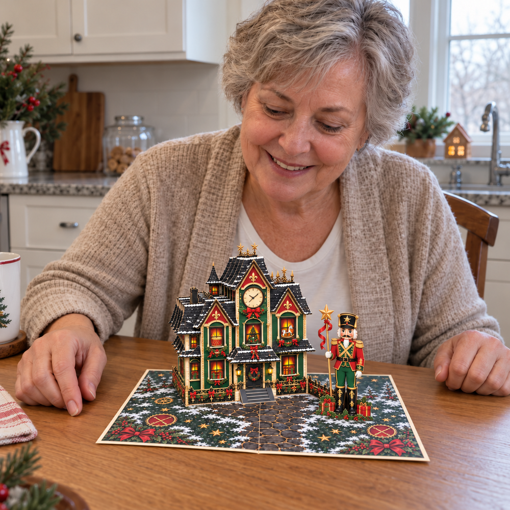 Nutcracker Christmas House Pop-Up Card – 3D Greeting Card & Christmas Gift