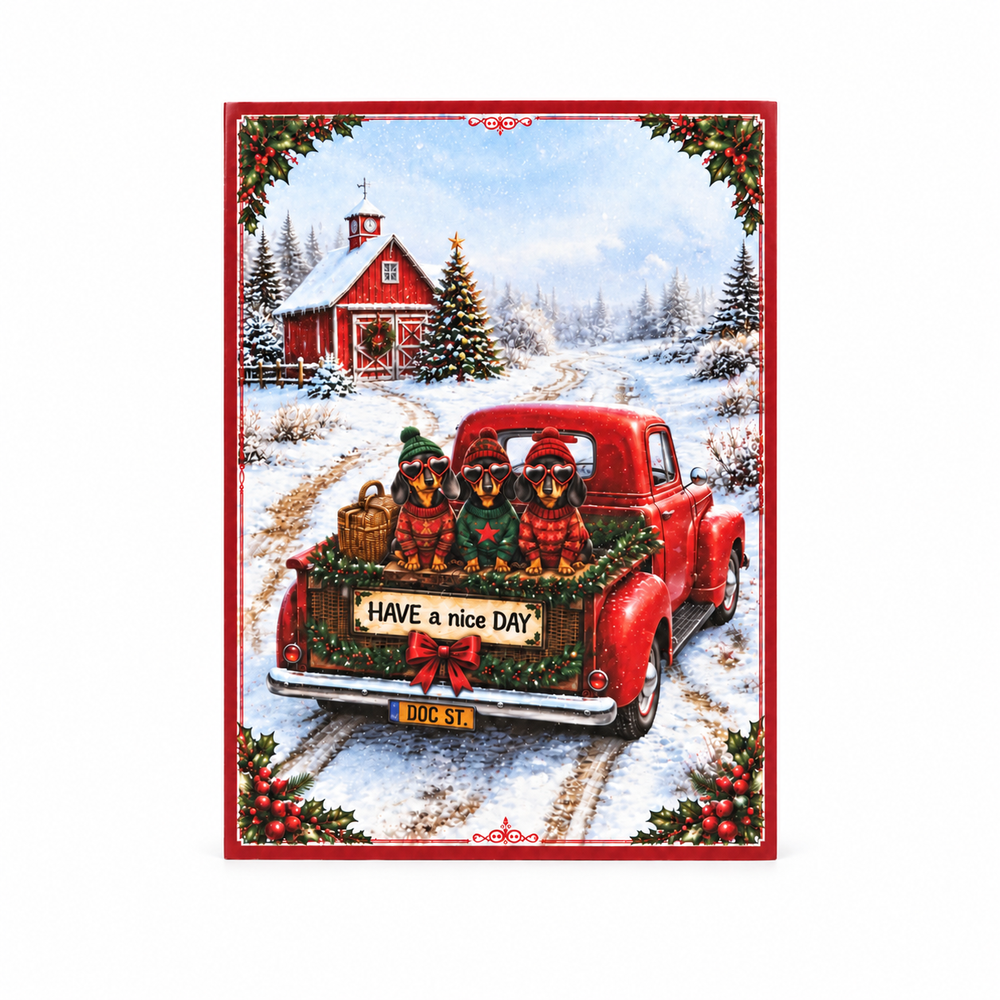 Christmas Dachshund Truck Pop-Up Card – 3D Greeting Card & Christmas Gift