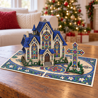 Stained Glass Church Christmas Pop-Up Card – 3D Greeting Card & Christmas Gift
