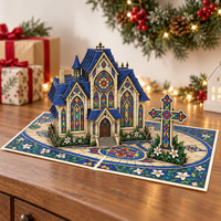 Stained Glass Church Christmas Pop-Up Card – 3D Greeting Card & Christmas Gift