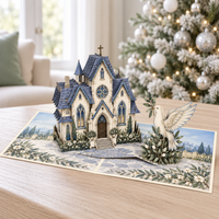 Peaceful Church & Dove Christmas Pop-Up Card – 3D Greeting Card & Christmas Gift