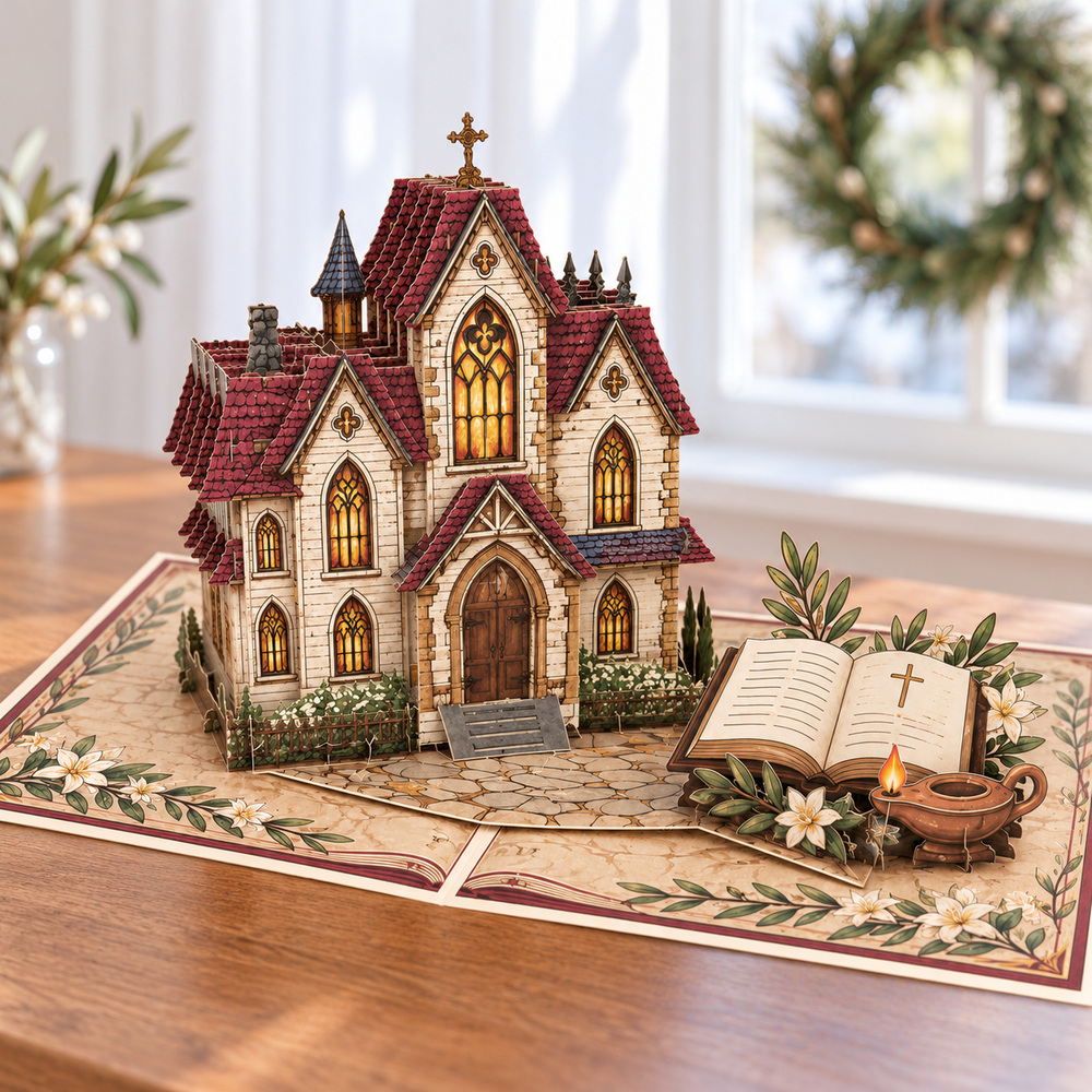 Christmas Church & Bible Pop-Up Card – 3D Greeting Card & Christmas Gift