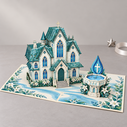 Christmas Church & Baptismal Font Pop-Up Card – 3D Greeting Card & Christmas Gift