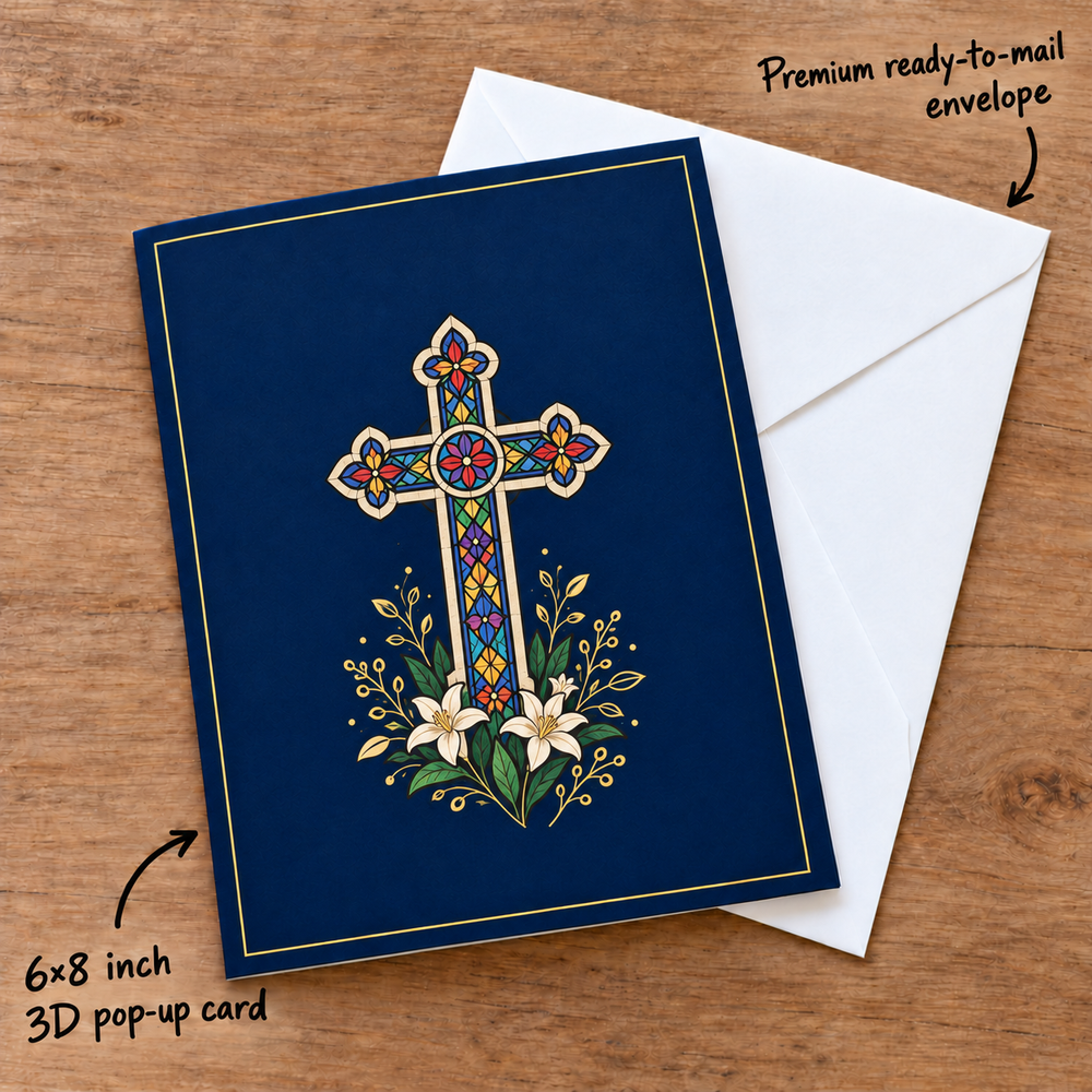 Stained Glass Church Christmas Pop-Up Card – 3D Greeting Card & Christmas Gift