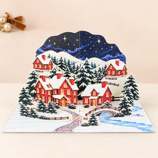 Starry Christmas Village Pop-Up Card – 3D Greeting Card & Christmas Gift
