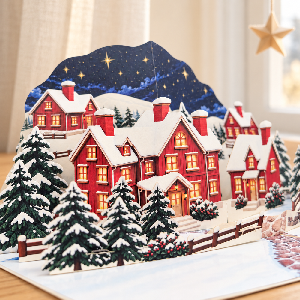 Starry Christmas Village Pop-Up Card – 3D Greeting Card & Christmas Gift