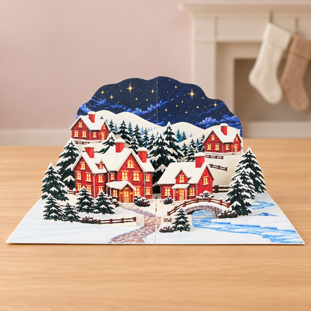 Starry Christmas Village Pop-Up Card – 3D Greeting Card & Christmas Gift