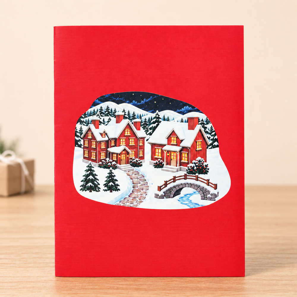 Starry Christmas Village Pop-Up Card – 3D Greeting Card & Christmas Gift