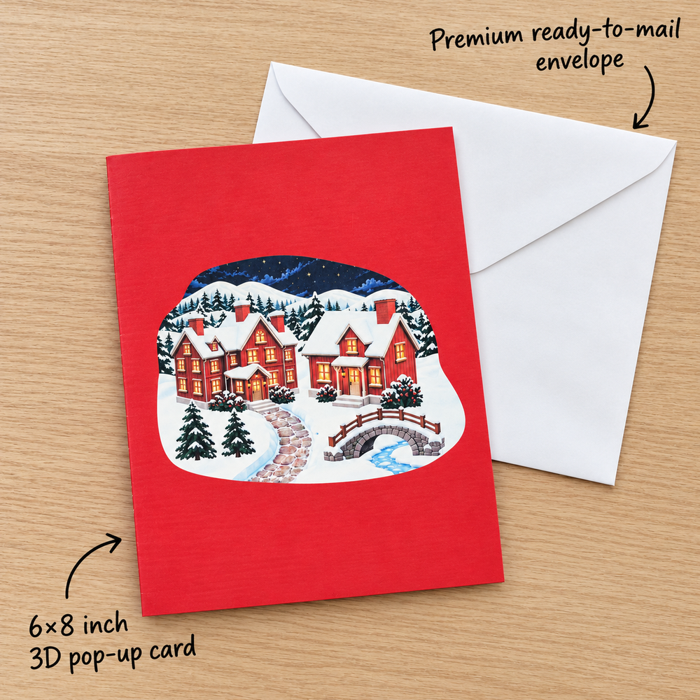Starry Christmas Village Pop-Up Card – 3D Greeting Card & Christmas Gift
