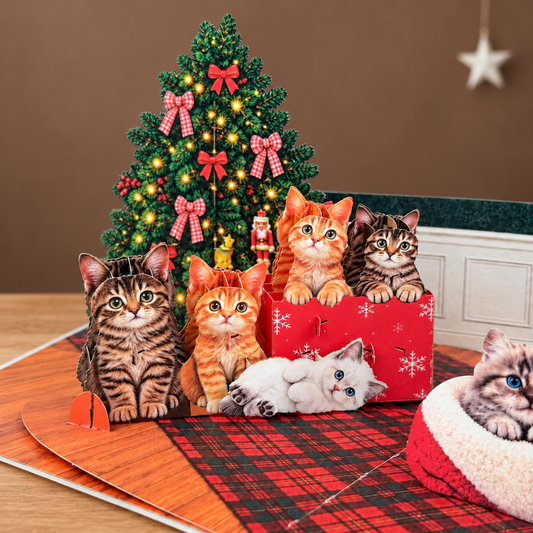 Cozy Christmas Kittens Pop-Up Card – 3D Greeting Card & Christmas Gift for Cat Lovers