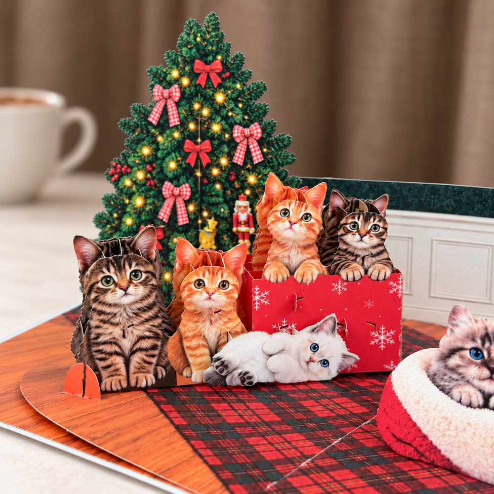 Cozy Christmas Kittens Pop-Up Card – 3D Greeting Card & Christmas Gift for Cat Lovers
