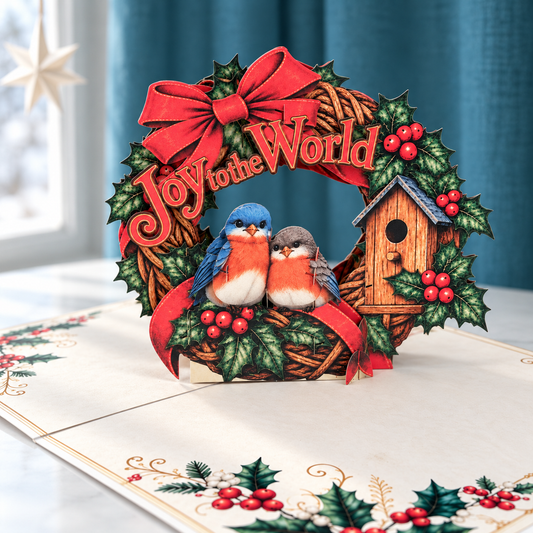 Joy to the World Christmas Wreath Pop-Up Card – 3D Greeting Card & Christmas Gift