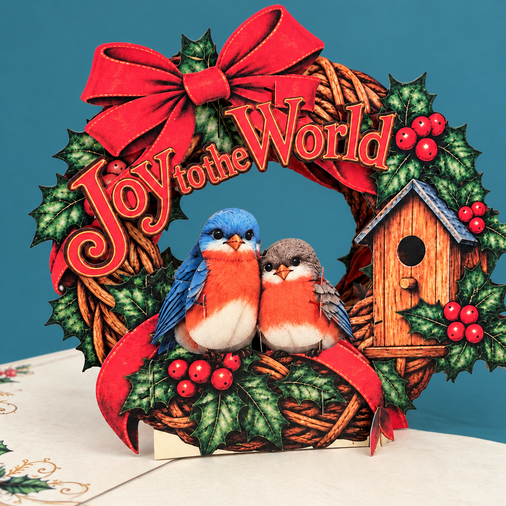 Joy to the World Christmas Wreath Pop-Up Card – 3D Greeting Card & Christmas Gift