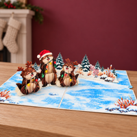 Christmas Otters Pop-Up Card – 3D Greeting Card & Christmas Gift for Animal Lovers