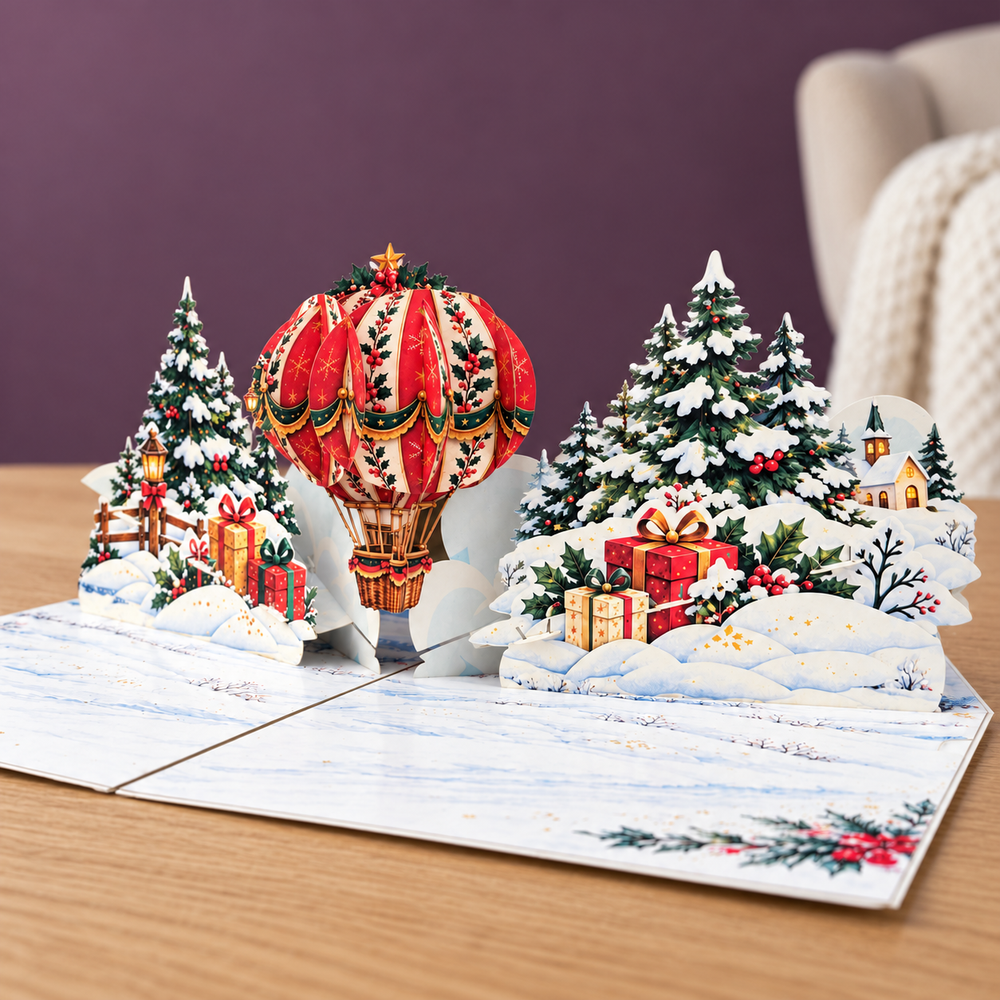 Santa’s Christmas Hot Air Balloon Pop-Up Card – 3D Greeting Card & Christmas Gift